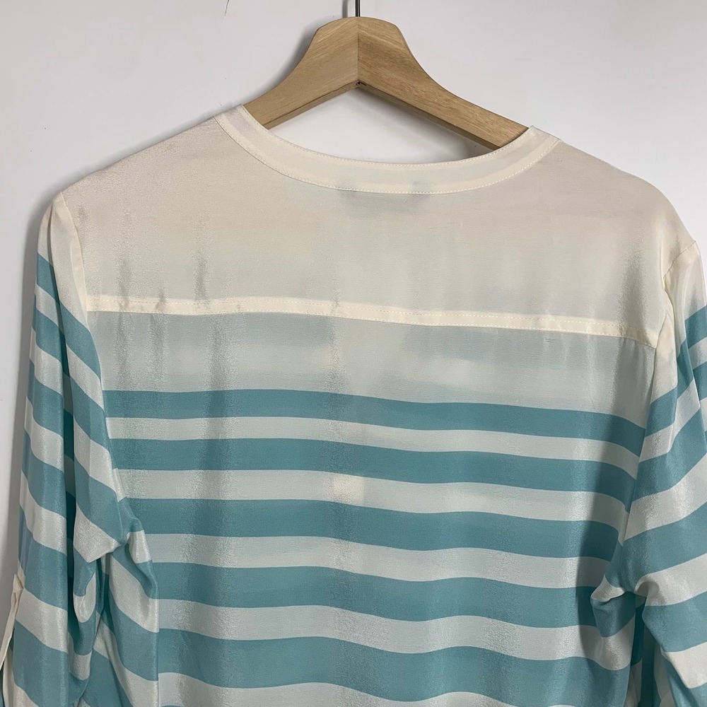 Tommy Bahama 100% Silk Striped V Neck Roll Tab Sleeve Tunic Top Women Size S - Picture 4 of 15